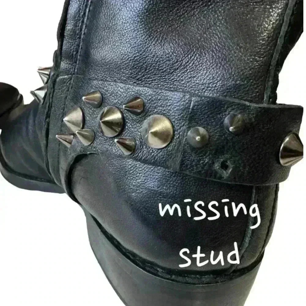 SAM EDELMAN tall leather spiked moto riding boots - black + tan - women 7 medium - Picture 14 of 16